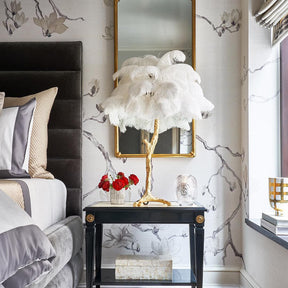 Lampe de Table Élégante en Plumes - Design Luxueux et Atmosphère Romantique