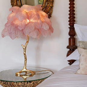 Lampe de Table Élégante en Plumes - Design Luxueux et Atmosphère Romantique