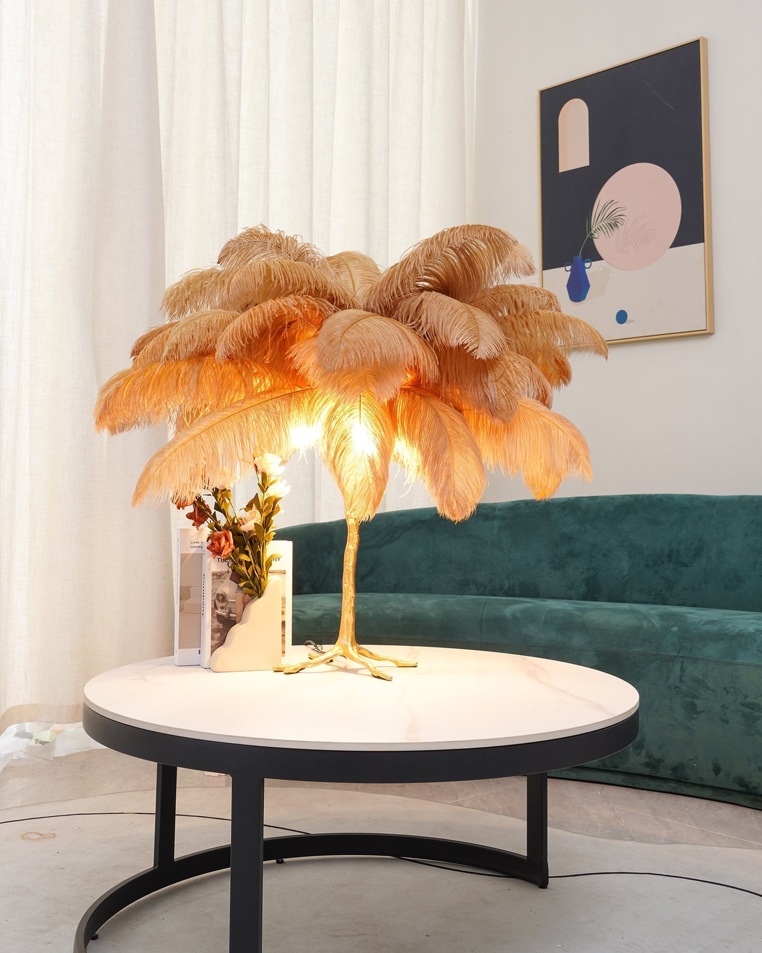 Lampe de Table Élégante en Plumes - Design Luxueux et Atmosphère Romantique