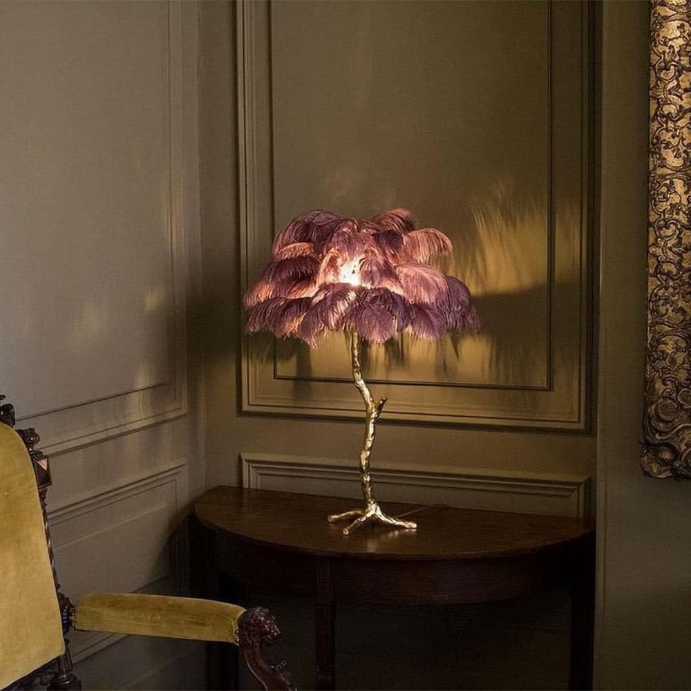 Lampe de Table Élégante en Plumes - Design Luxueux et Atmosphère Romantique