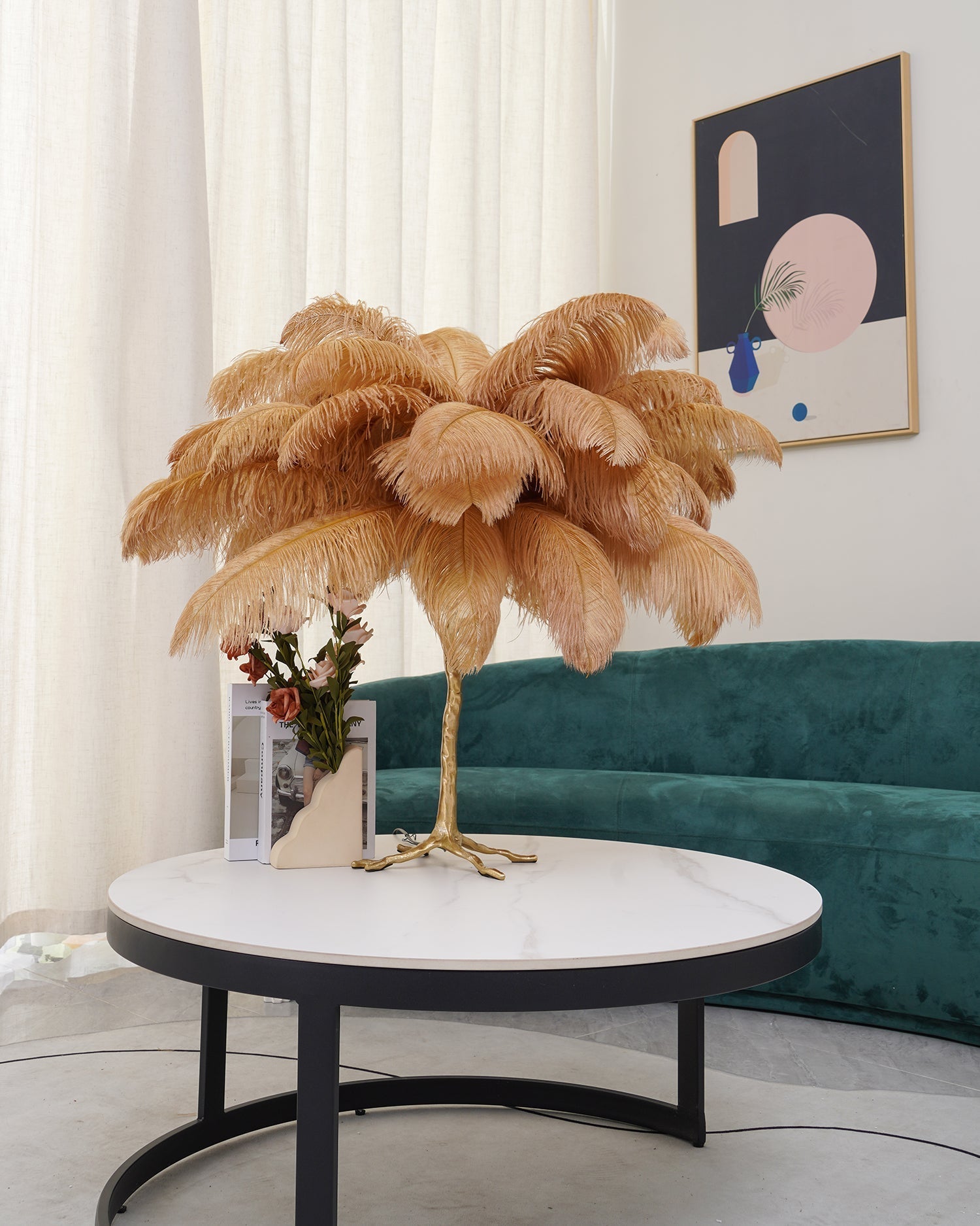Lampe de Table Élégante en Plumes - Design Luxueux et Atmosphère Romantique