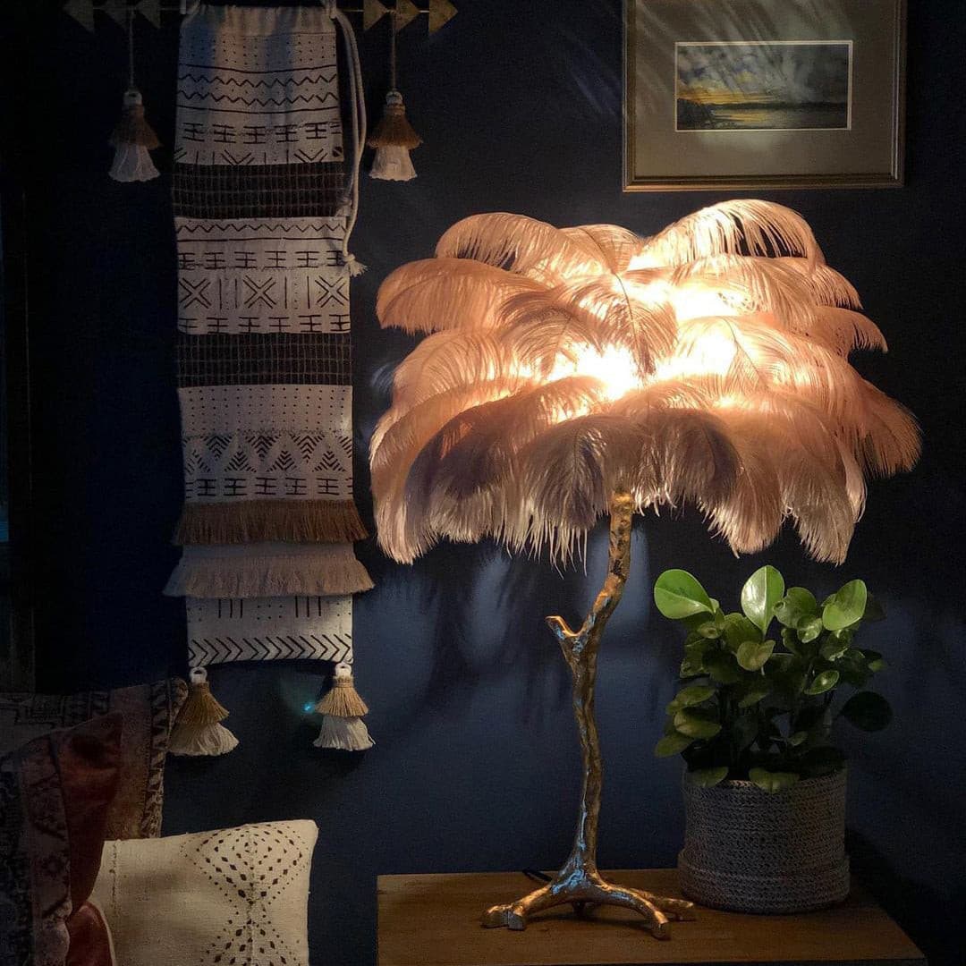 Lampe de Table Élégante en Plumes - Design Luxueux et Atmosphère Romantique