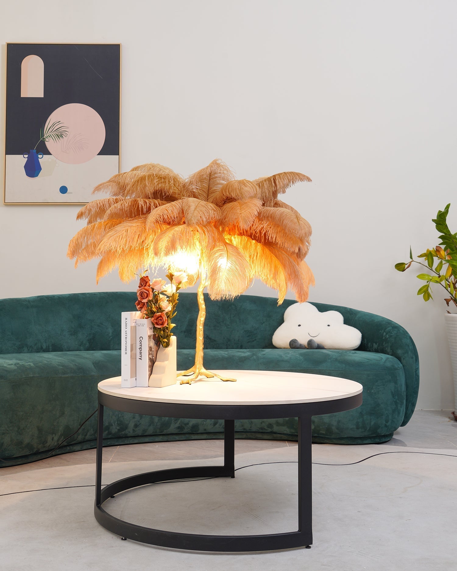 Lampe de Table Élégante en Plumes - Design Luxueux et Atmosphère Romantique