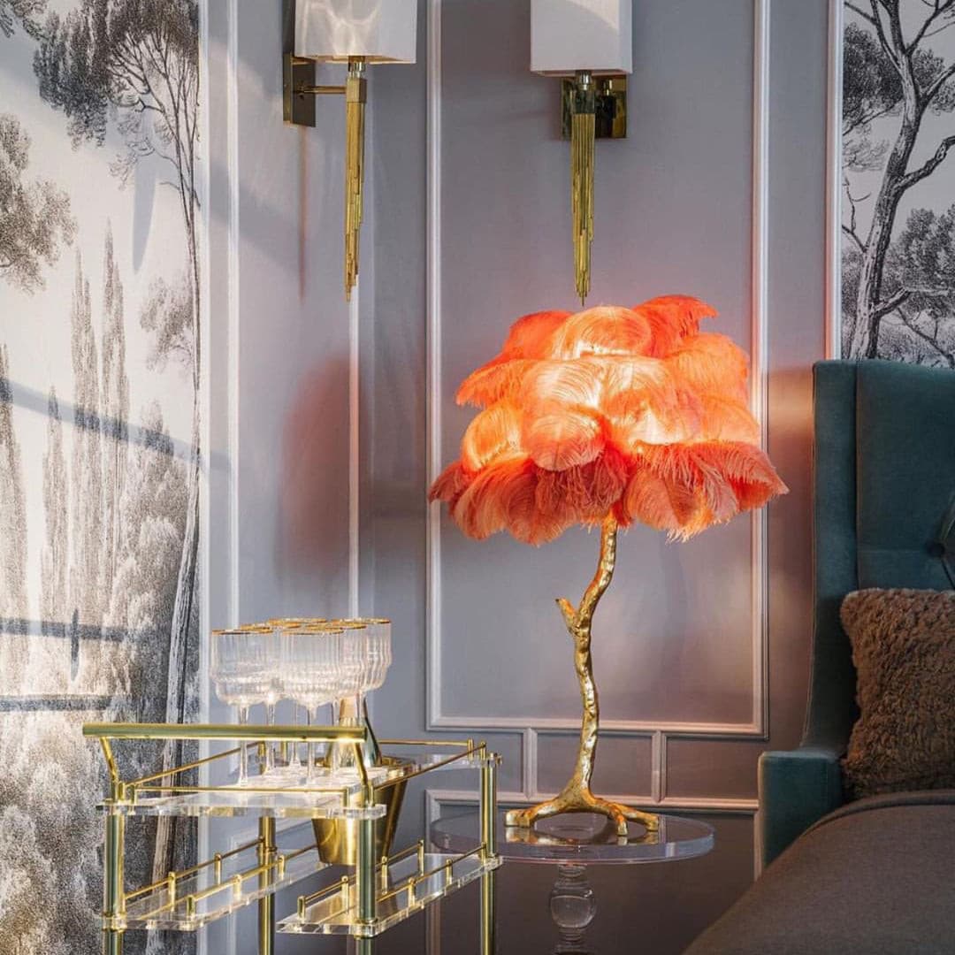 Lampe de Table Élégante en Plumes - Design Luxueux et Atmosphère Romantique
