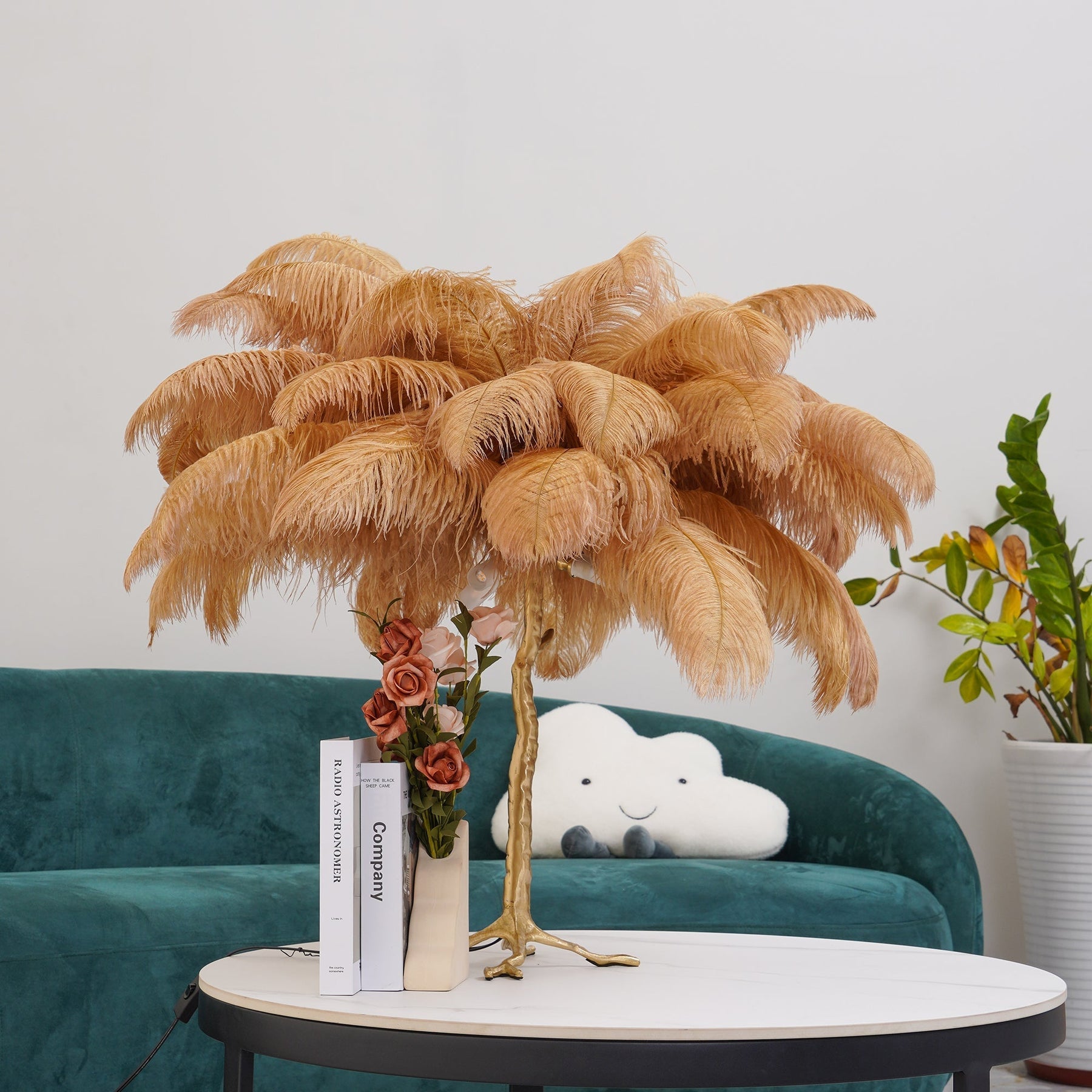 Lampe de Table Élégante en Plumes - Design Luxueux et Atmosphère Romantique