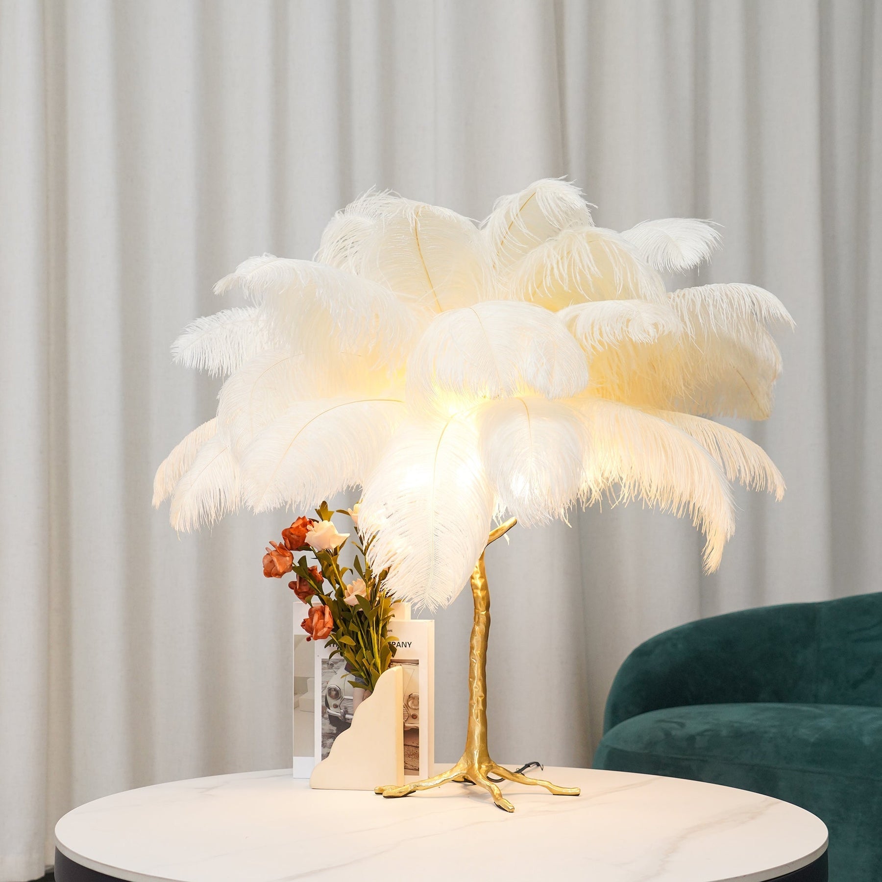 Lampe de Table Élégante en Plumes - Design Luxueux et Atmosphère Romantique