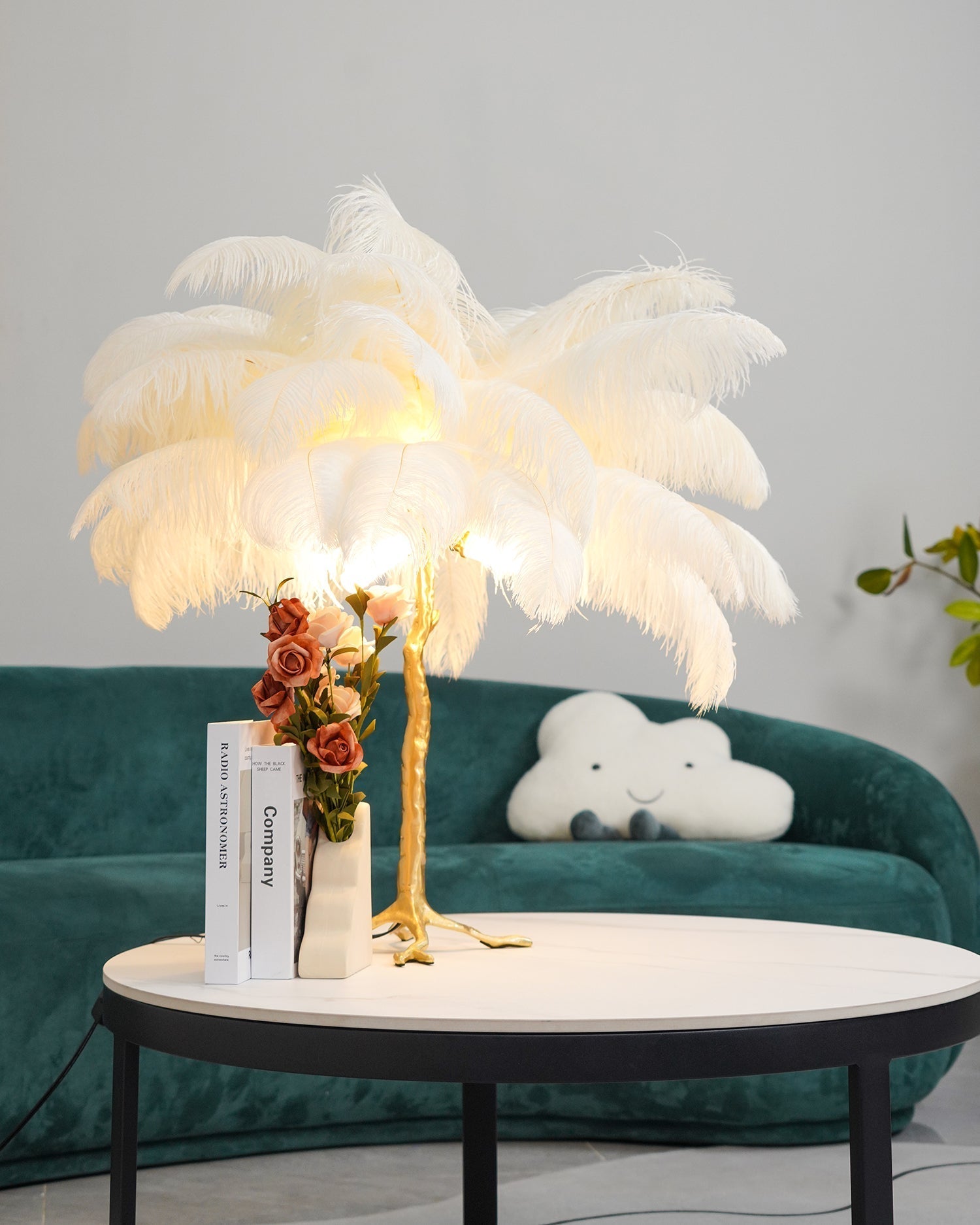 Lampe de Table Élégante en Plumes - Design Luxueux et Atmosphère Romantique