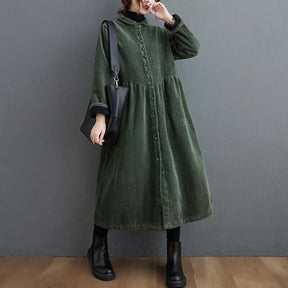 Manteau d'hiver Oversize en Velours Côtelé - Design à Boutons et Longueur Mi-Mollet