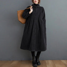 Manteau d'hiver Oversize en Velours Côtelé - Design à Boutons et Longueur Mi-Mollet