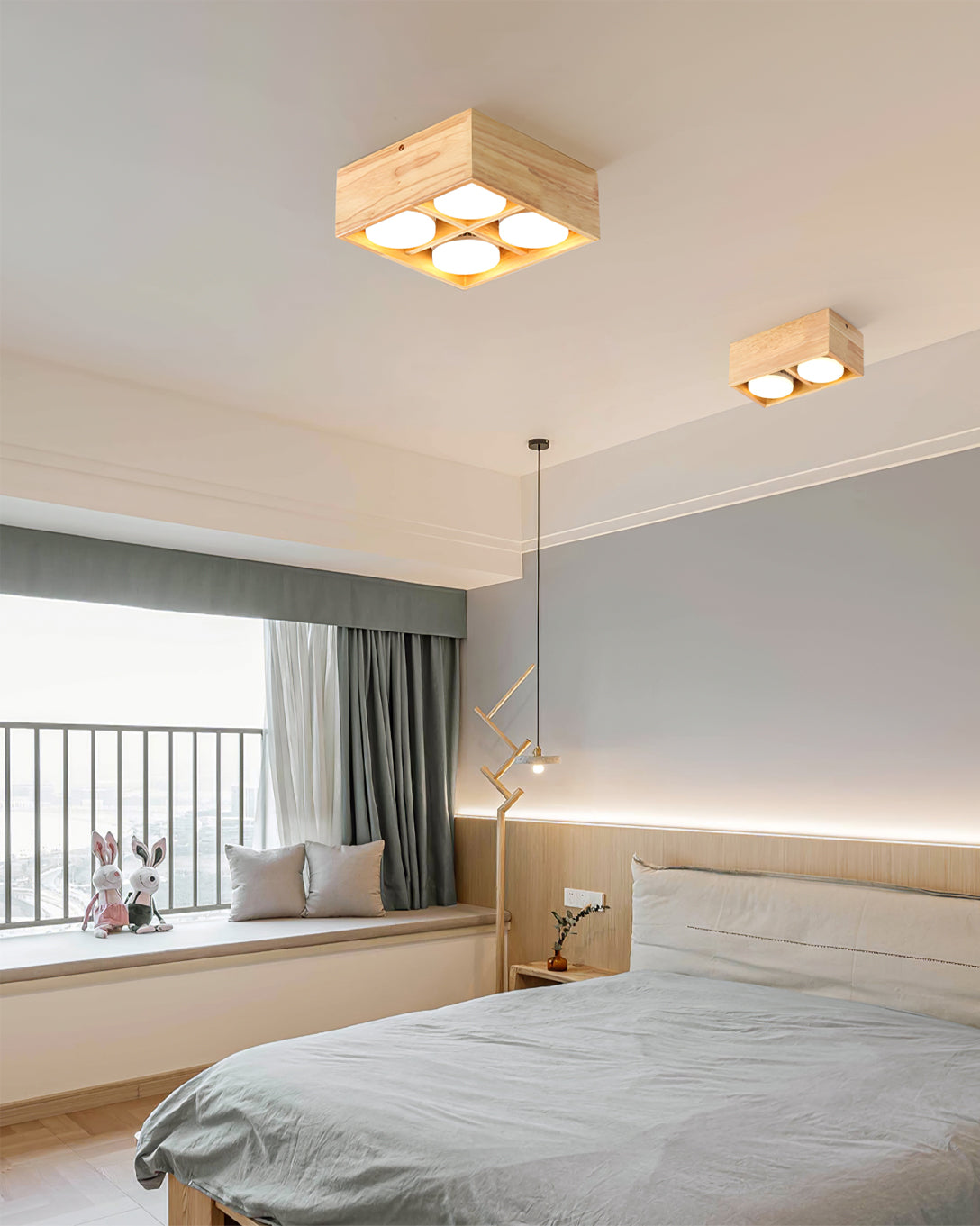 Lampe de Plafond en Bois - Éclairage Chaleureux et Économe en Énergie
