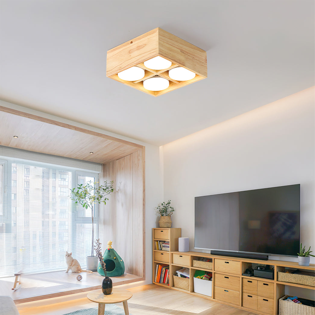 Lampe de Plafond en Bois - Éclairage Chaleureux et Économe en Énergie