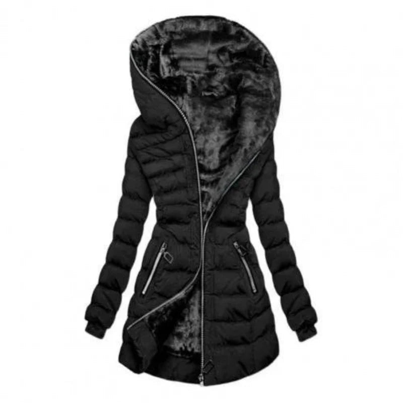 Veste Puffer Longue Femme - Rembourrée, Chaude et À Capuche