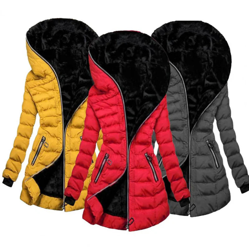 Veste Puffer Longue Femme - Rembourrée, Chaude et À Capuche