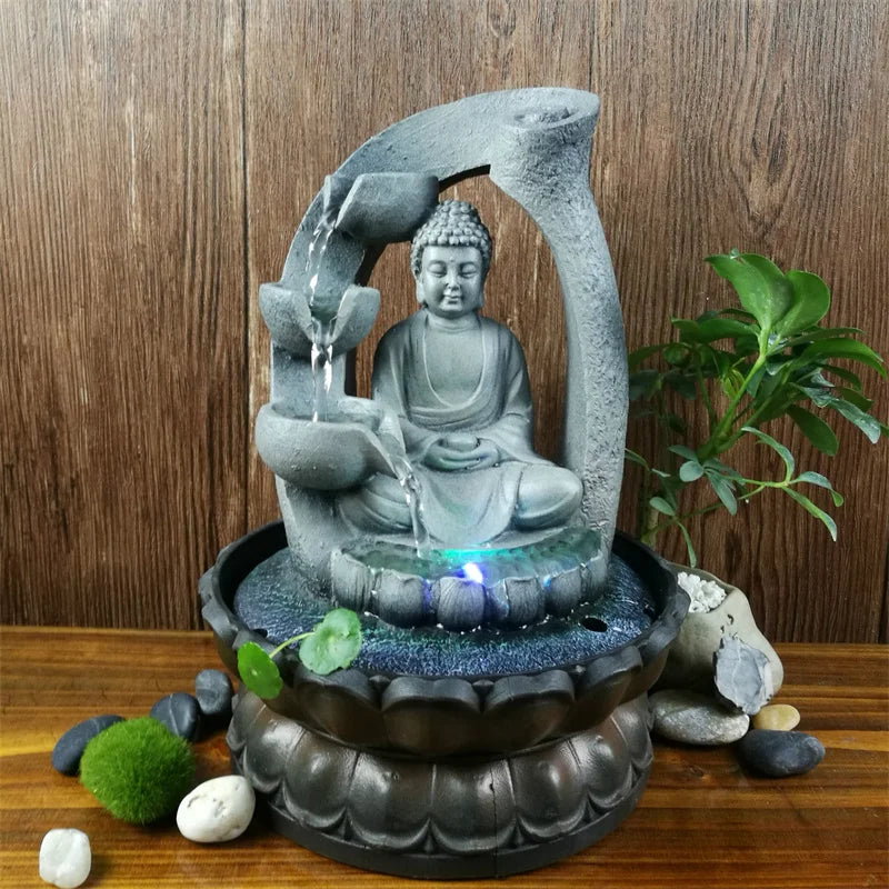 Fontaine d'eau Bouddha décorative - Atmosphère apaisante et méditative