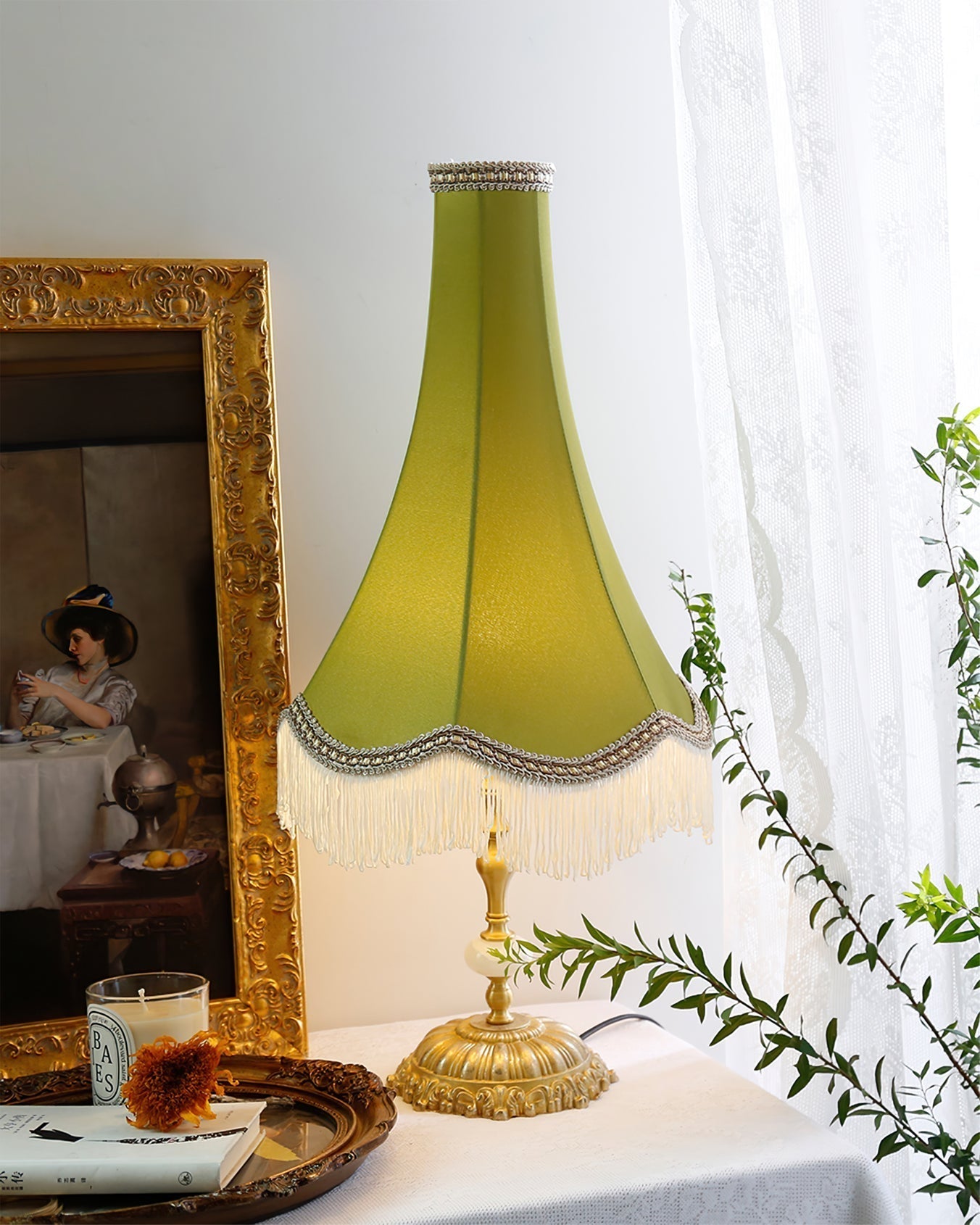 Lampe de Table en Marbre - Élégance et Franges Tissées