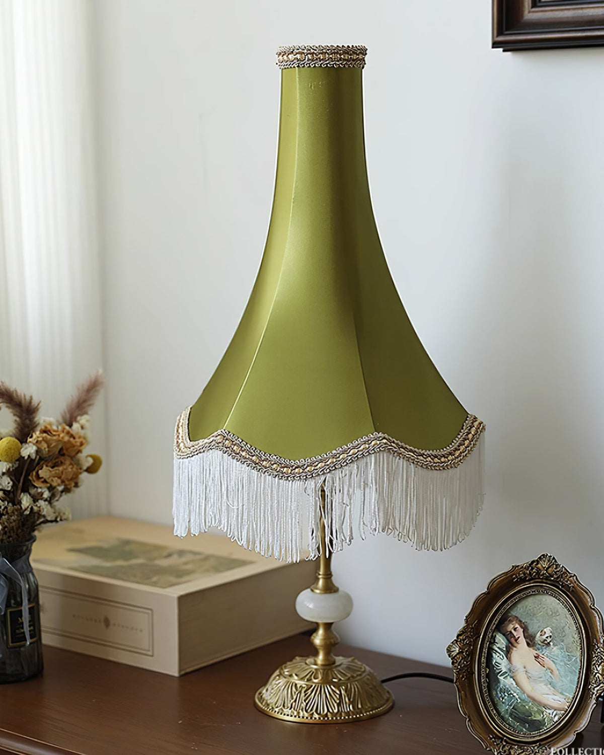 Lampe de Table en Marbre - Élégance et Franges Tissées