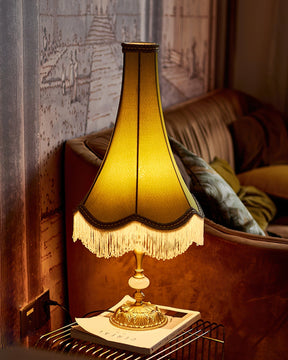 Lampe de Table en Marbre - Élégance et Franges Tissées