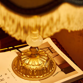 Lampe de Table en Marbre - Élégance et Franges Tissées