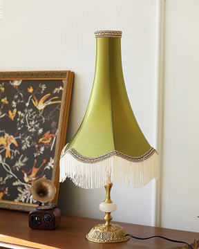 Lampe de Table en Marbre - Élégance et Franges Tissées