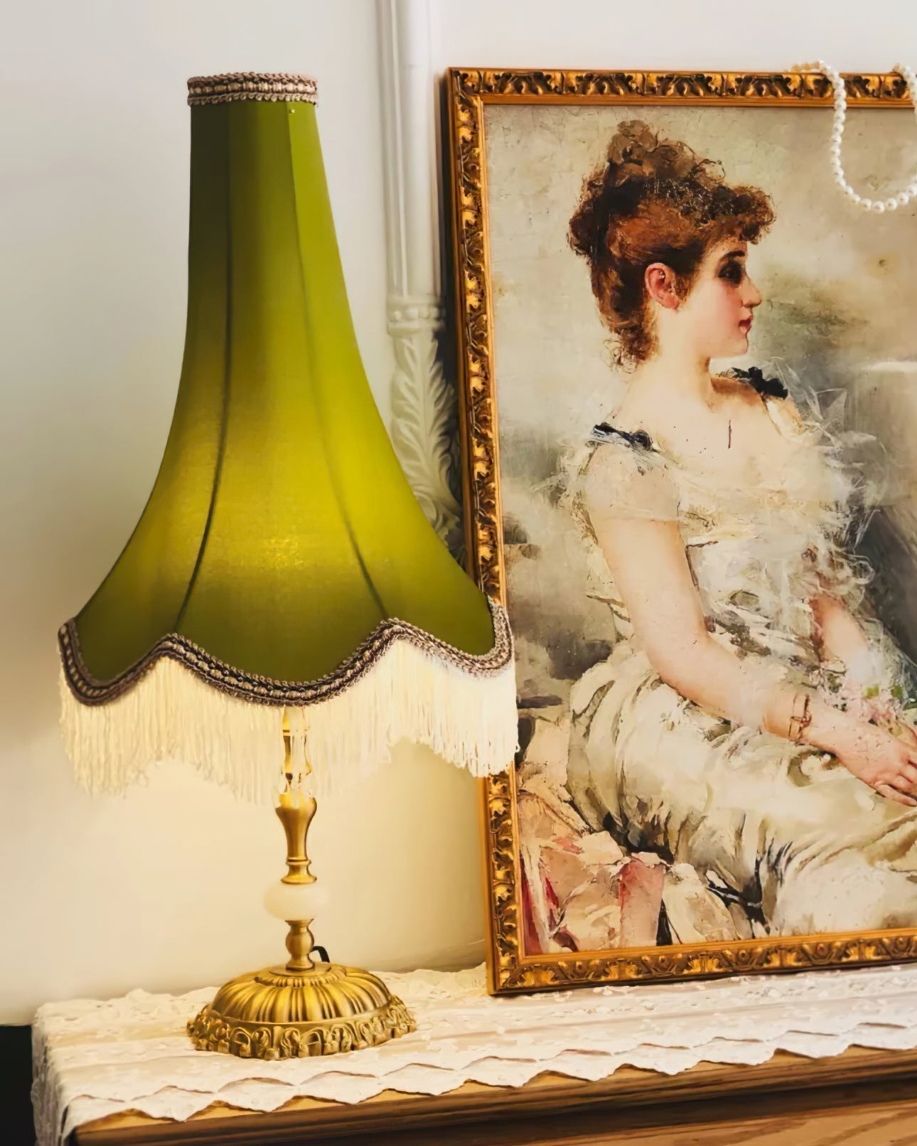 Lampe de Table en Marbre - Élégance et Franges Tissées