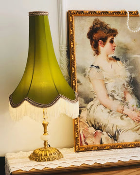 Lampe de Table en Marbre - Élégance et Franges Tissées