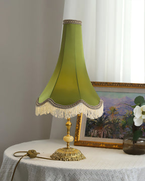 Lampe de Table en Marbre - Élégance et Franges Tissées