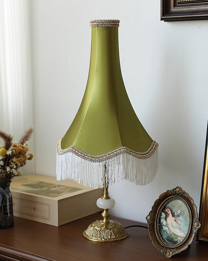 Lampe de Table en Marbre - Élégance et Franges Tissées