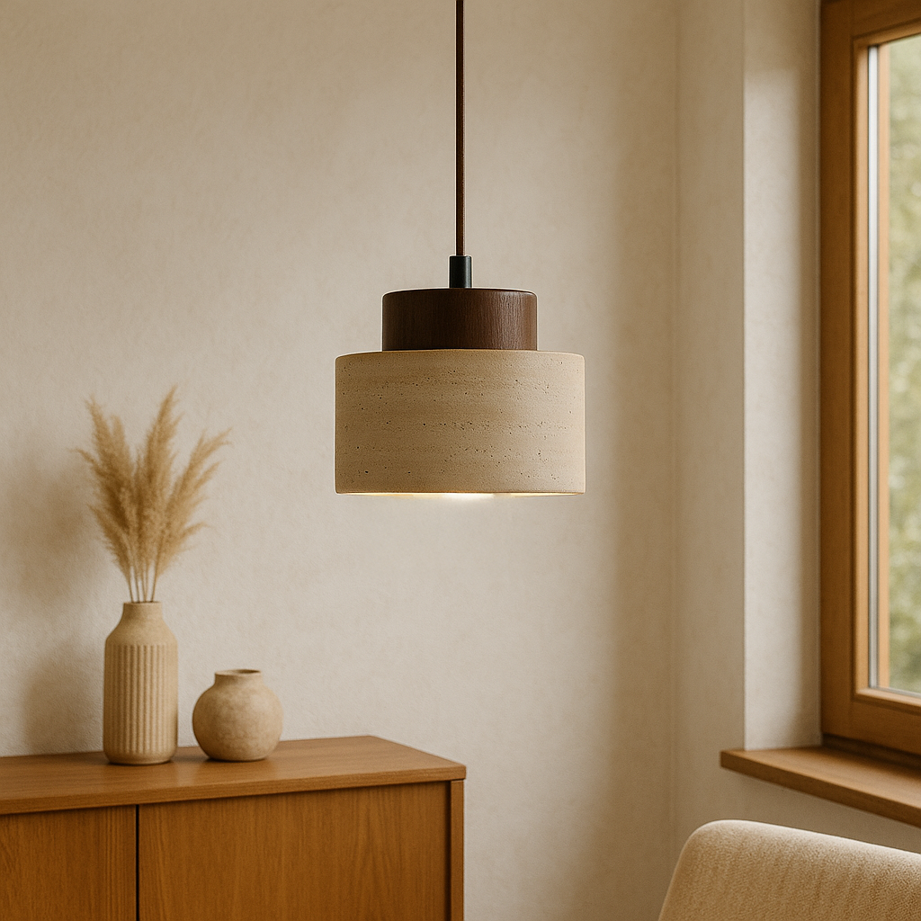Lampe Suspendue en Pierre de Travertin - Élégance Organique et Atmosphère Chaleureuse