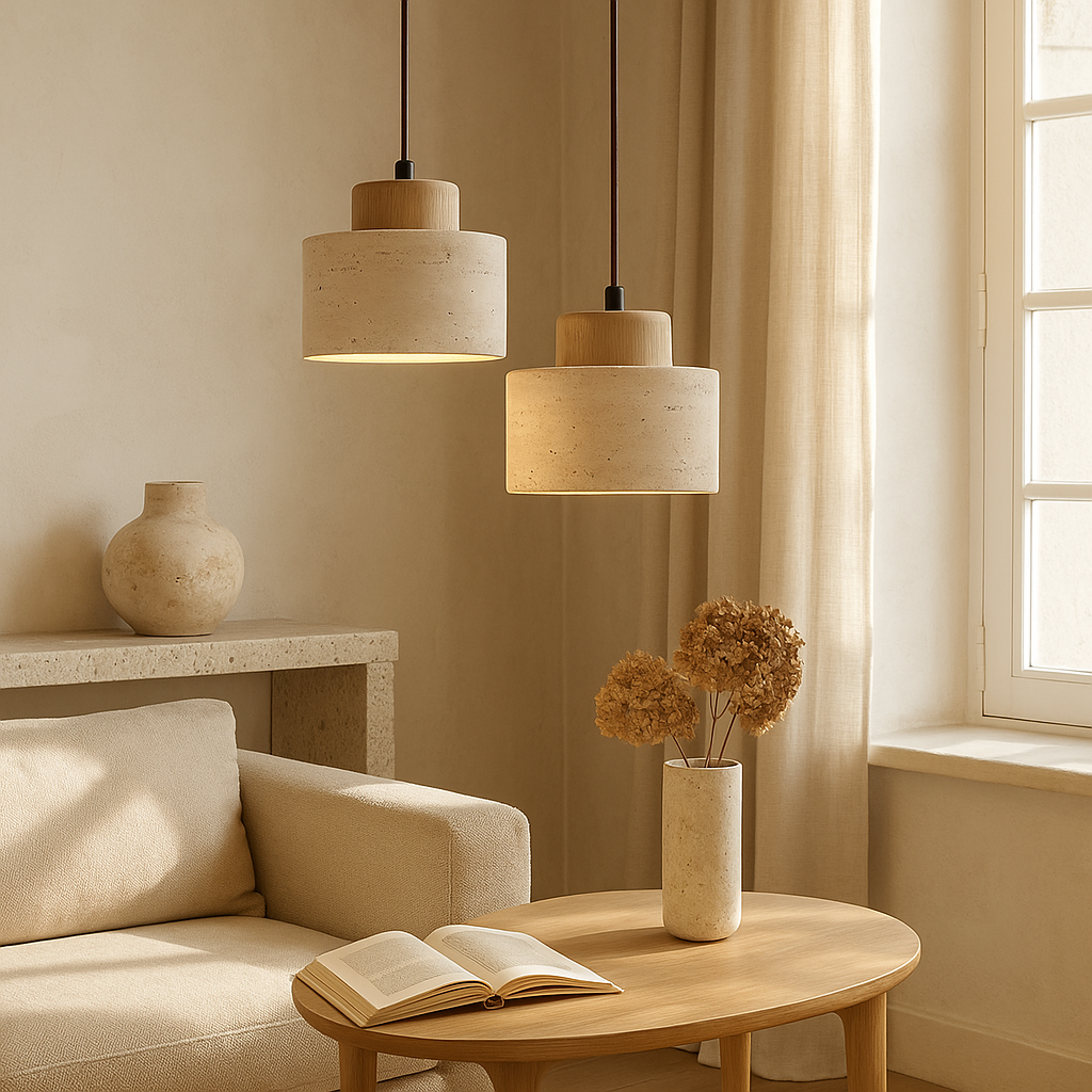 Lampe Suspendue en Pierre de Travertin - Élégance Organique et Atmosphère Chaleureuse