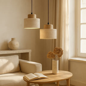 Lampe Suspendue en Pierre de Travertin - Élégance Organique et Atmosphère Chaleureuse