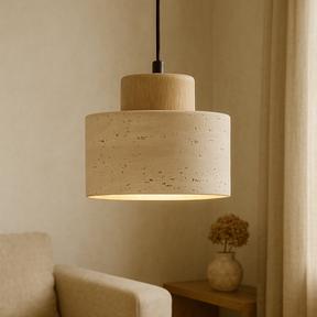 Lampe Suspendue en Pierre de Travertin - Élégance Organique et Atmosphère Chaleureuse