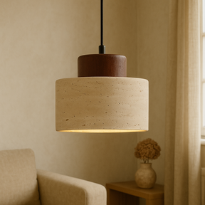 Lampe Suspendue en Pierre de Travertin - Élégance Organique et Atmosphère Chaleureuse