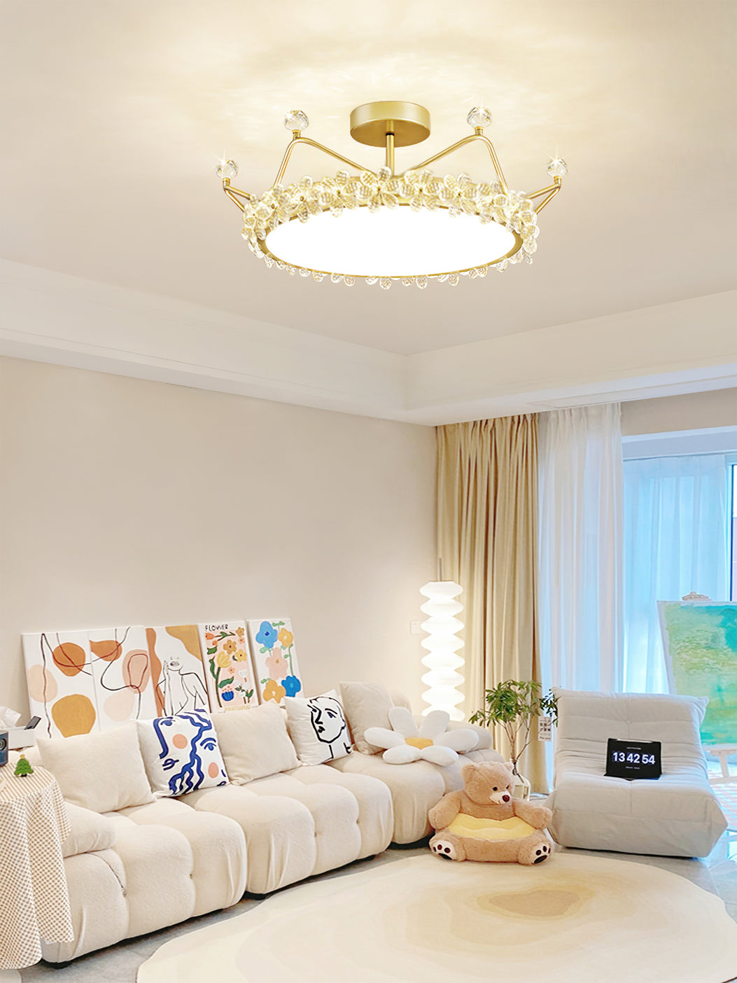 Lampe de Plafond Couronne Élégante - Éclairage Cristallin et Atmosphère Luxueuse