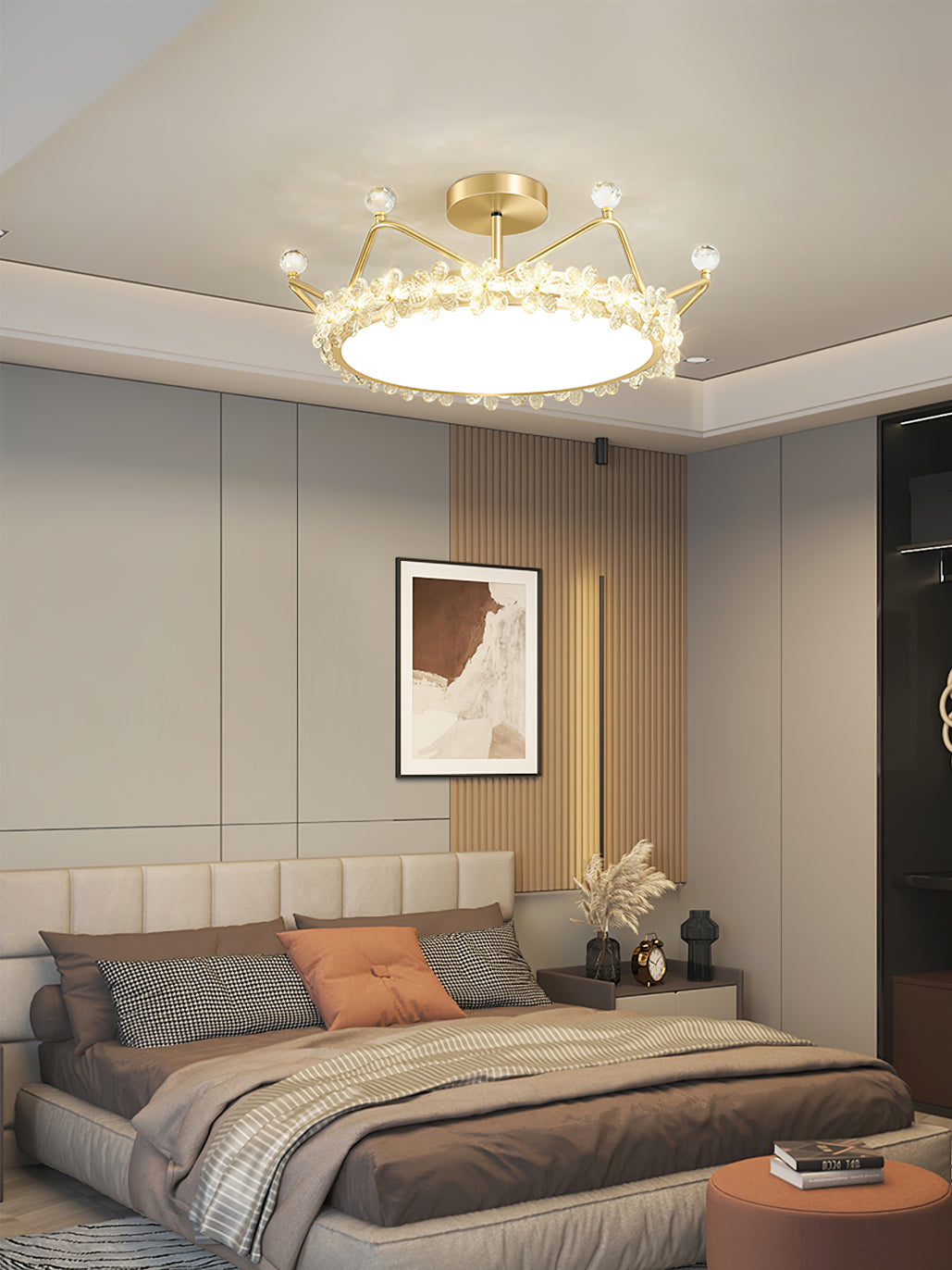 Lampe de Plafond Couronne Élégante - Éclairage Cristallin et Atmosphère Luxueuse