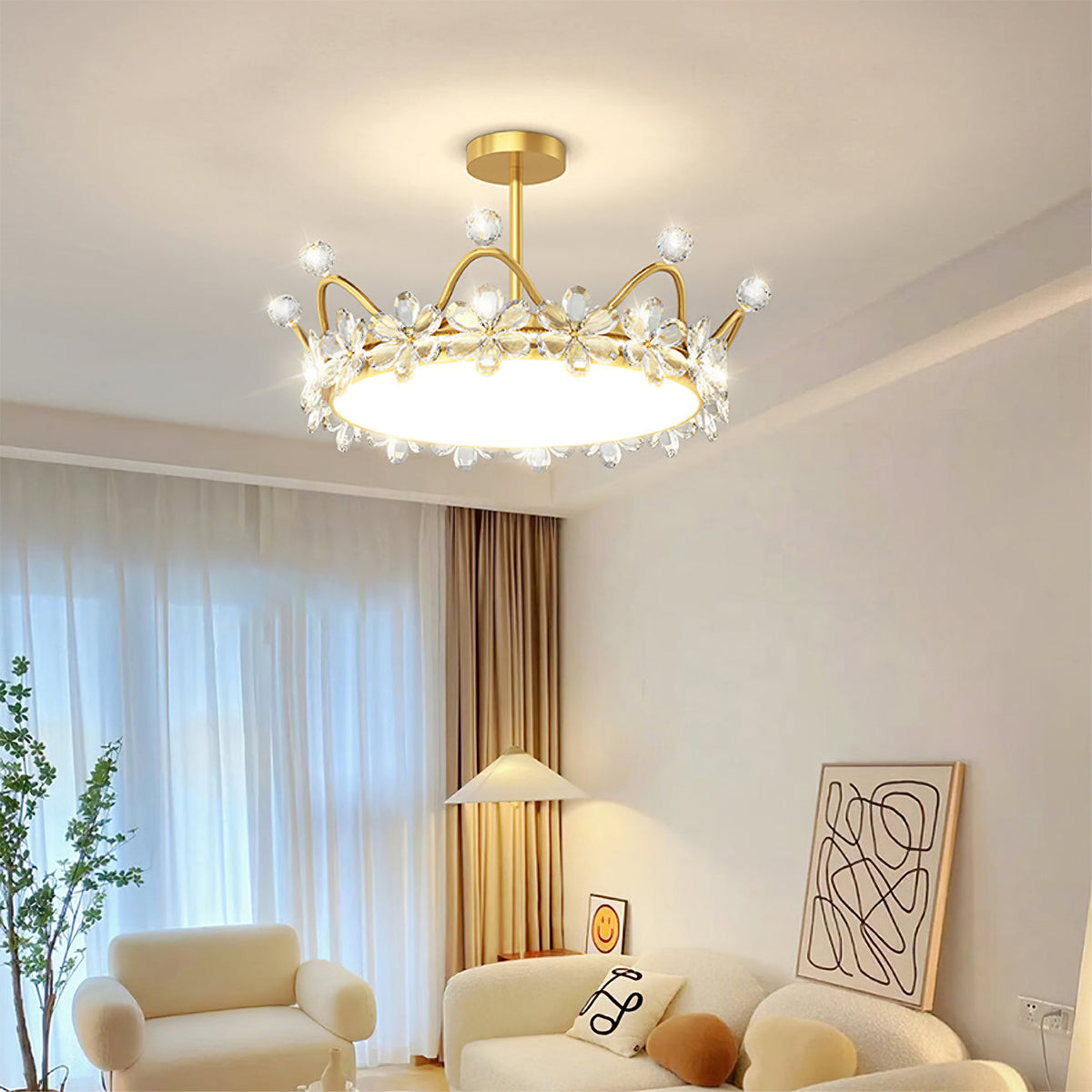 Lampe de Plafond Couronne Élégante - Éclairage Cristallin et Atmosphère Luxueuse