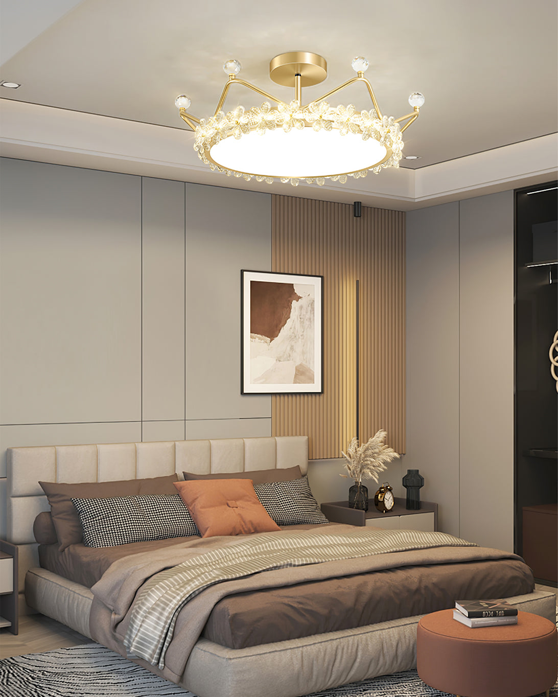 Lampe de Plafond Couronne Élégante - Éclairage Cristallin et Atmosphère Luxueuse