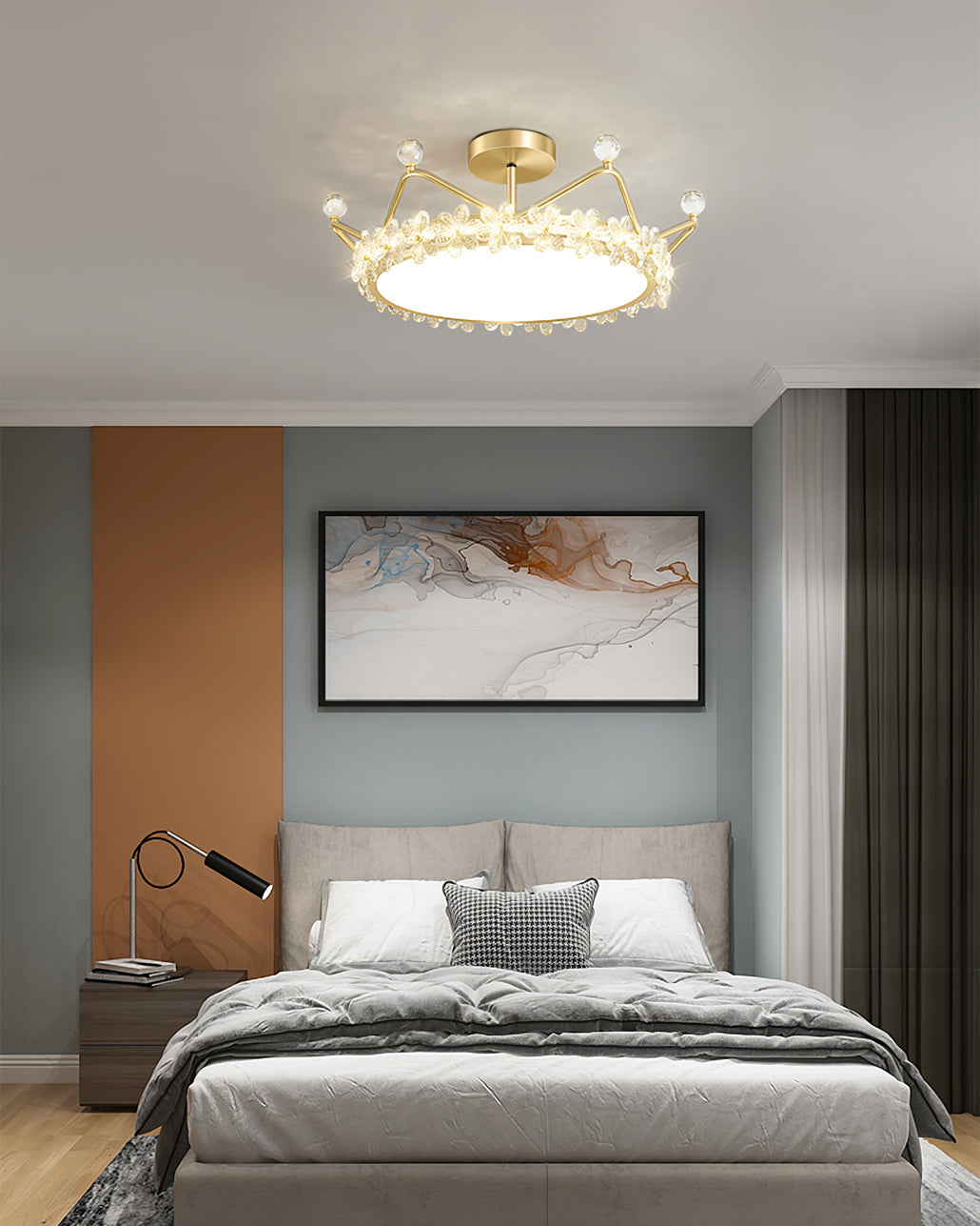 Lampe de Plafond Couronne Élégante - Éclairage Cristallin et Atmosphère Luxueuse