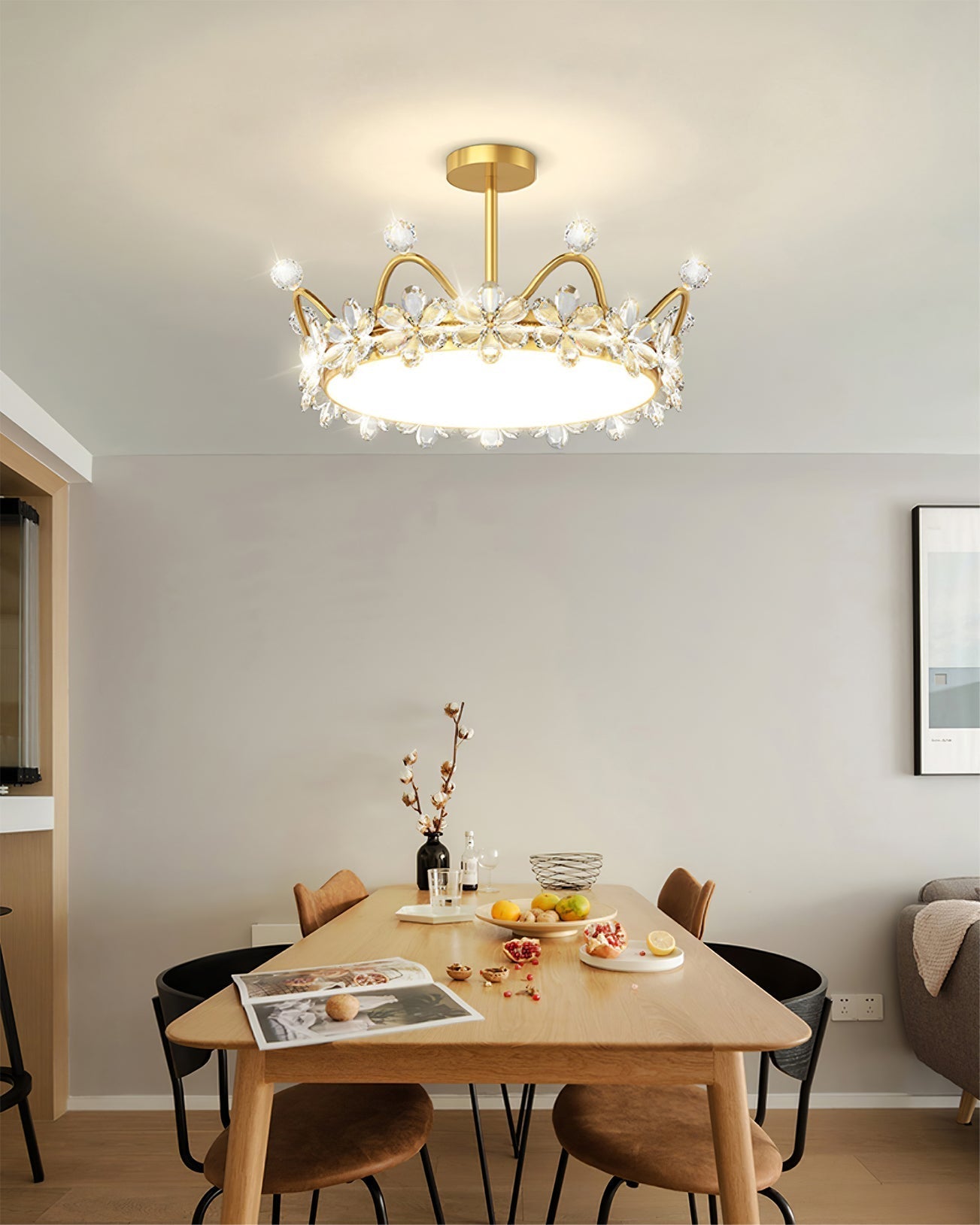 Lampe de Plafond Couronne Élégante - Éclairage Cristallin et Atmosphère Luxueuse