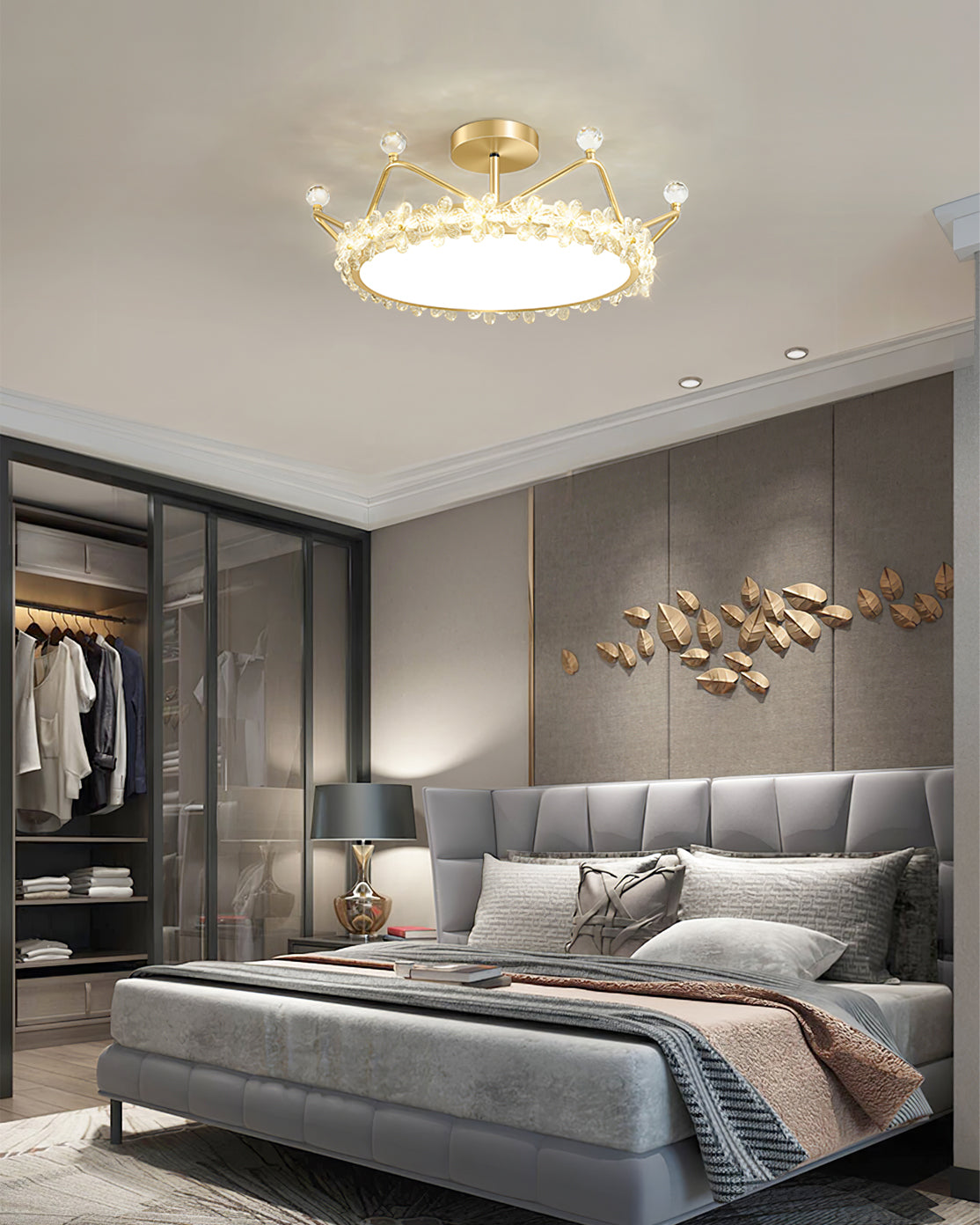 Lampe de Plafond Couronne Élégante - Éclairage Cristallin et Atmosphère Luxueuse