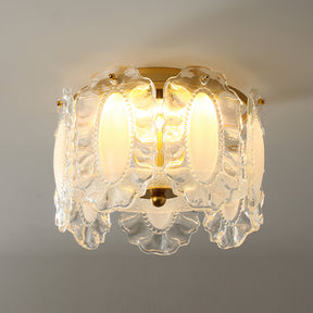 Lampe de Plafond en Verre Sculpté - Pétales Élégants et Ambiance Chaleureuse