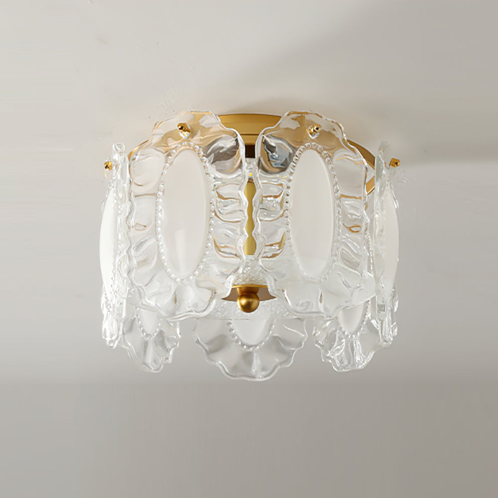 Lampe de Plafond en Verre Sculpté - Pétales Élégants et Ambiance Chaleureuse
