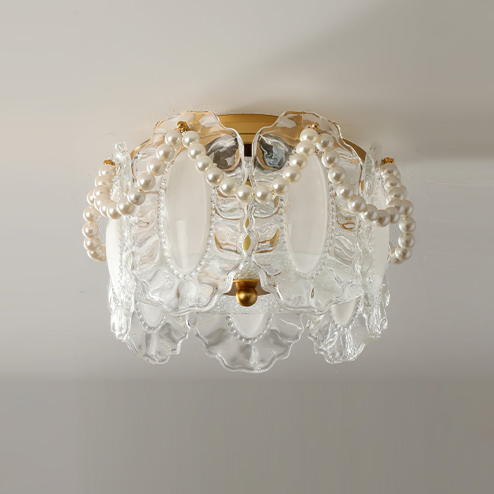 Lampe de Plafond en Verre Sculpté - Pétales Élégants et Ambiance Chaleureuse