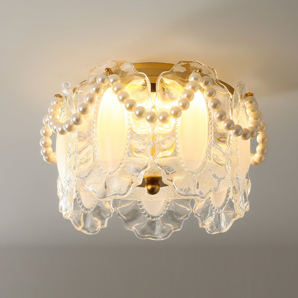 Lampe de Plafond en Verre Sculpté - Pétales Élégants et Ambiance Chaleureuse