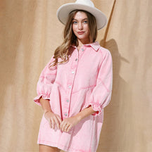 Robe Chemise en Jean Vintage - Manches Lanternes et Style Estival