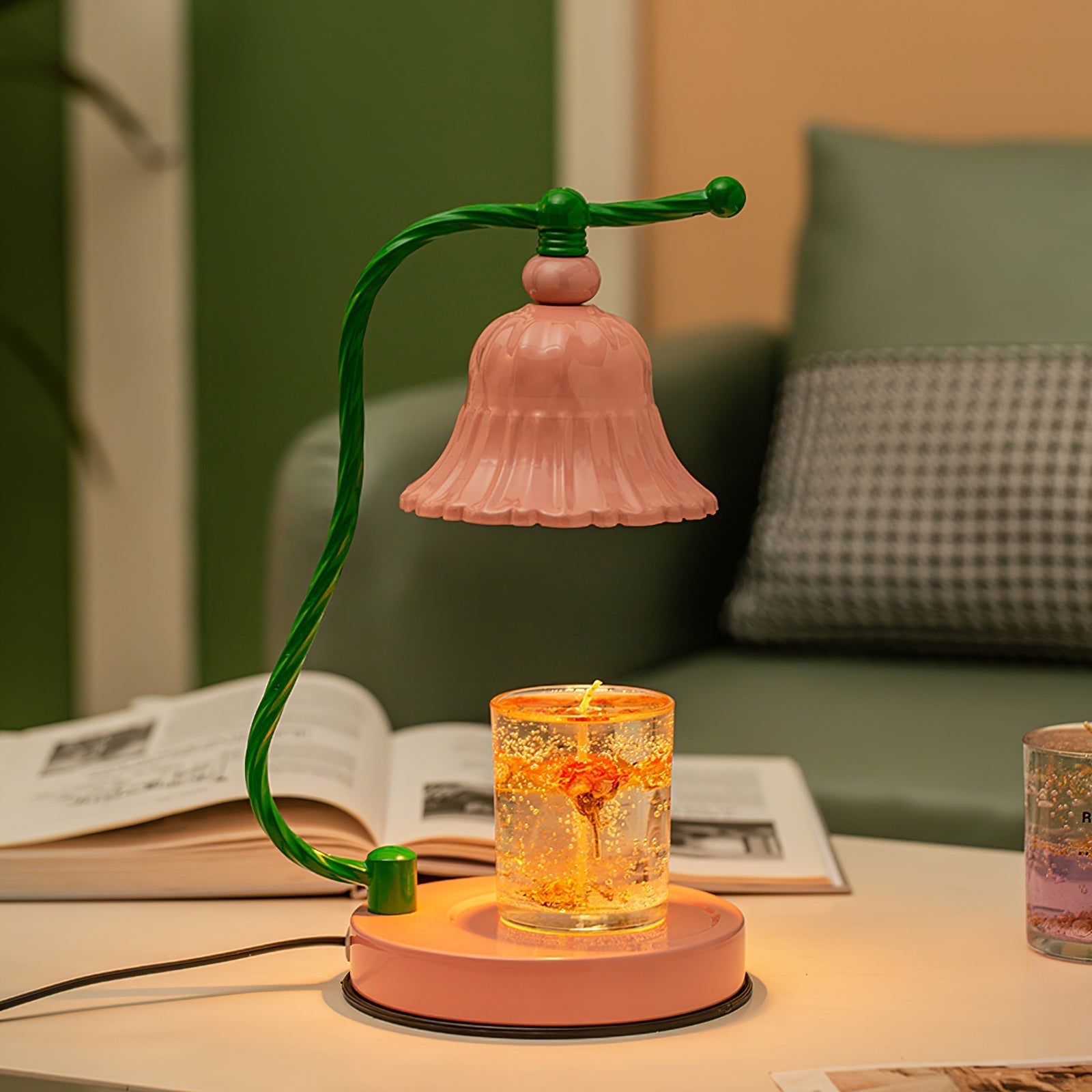 Lampe de Table en Verre Rose - Design Élégant et Atmosphère Charmante