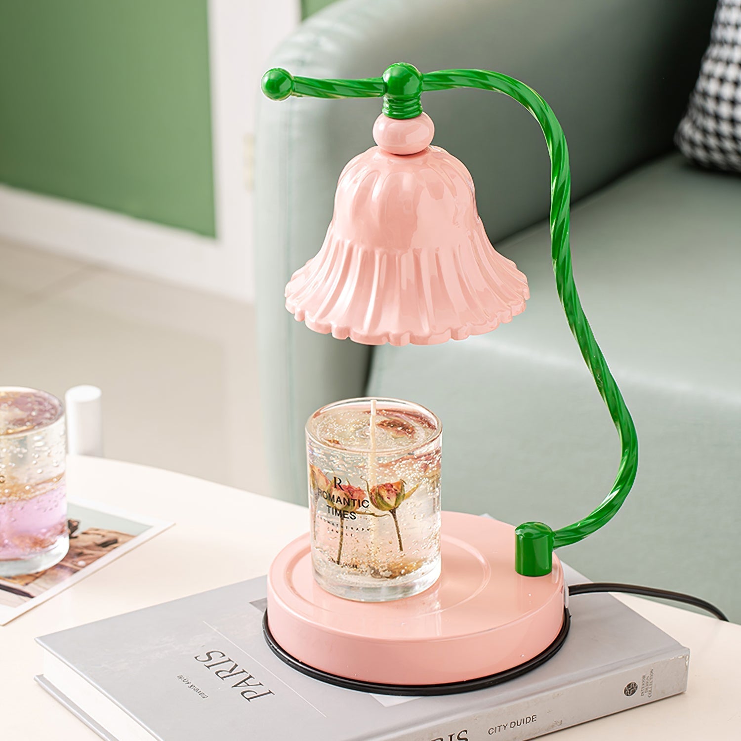 Lampe de Table en Verre Rose - Design Élégant et Atmosphère Charmante