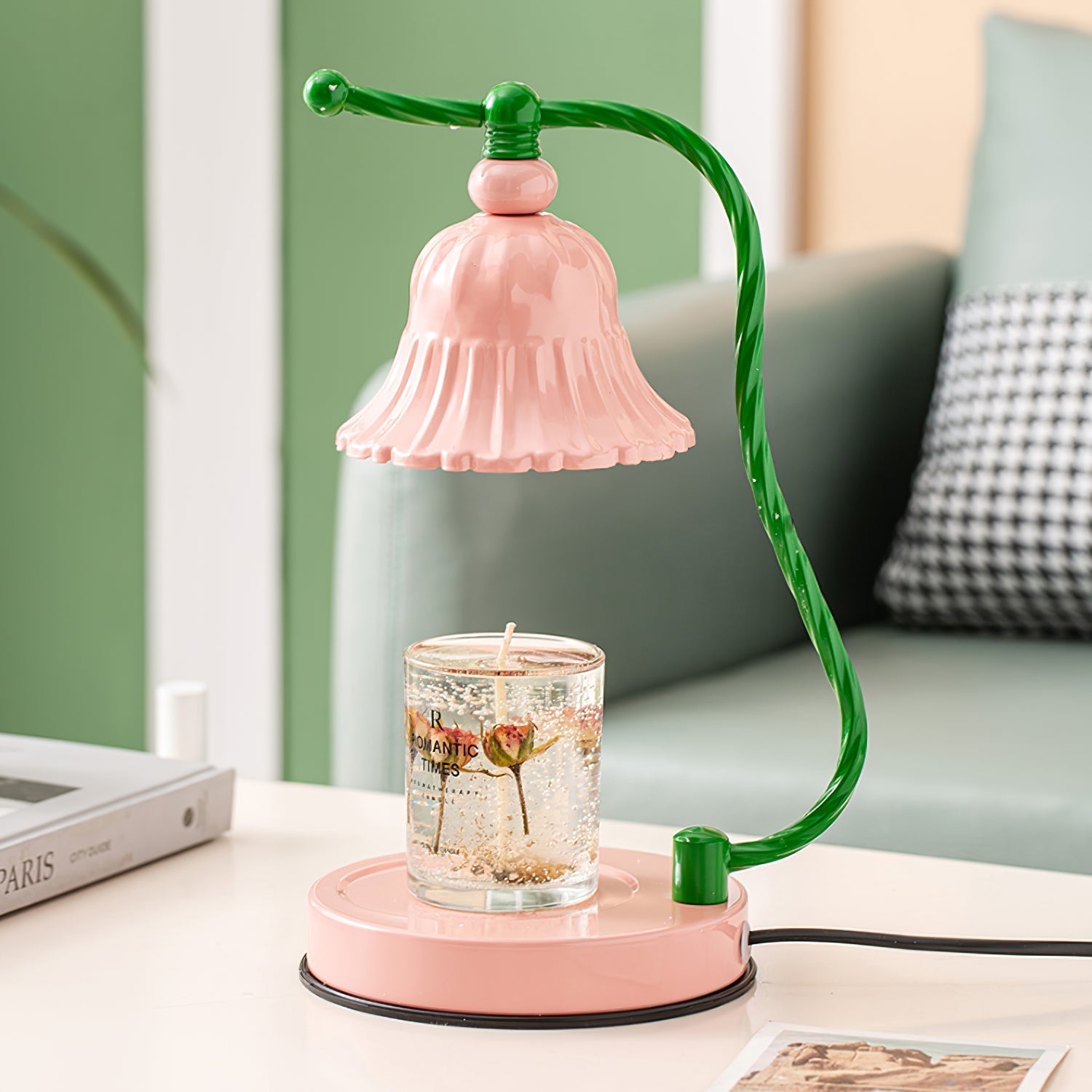 Lampe de Table en Verre Rose - Design Élégant et Atmosphère Charmante