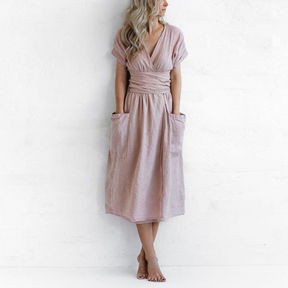 Robe Maxi Décontractée Col V Femme - Élégance et Confort pour l'Été