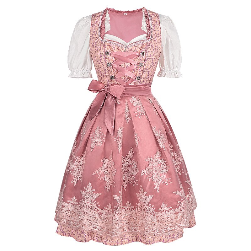 Robe Dirndl Rose Traditionnelle - Avec Tablier Brodé et Blouse Élégante