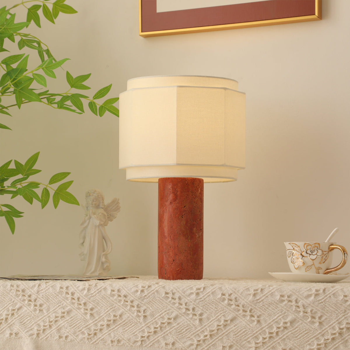 Lampe de Table Élégante en Travertin - Design Géométrique et Pratique